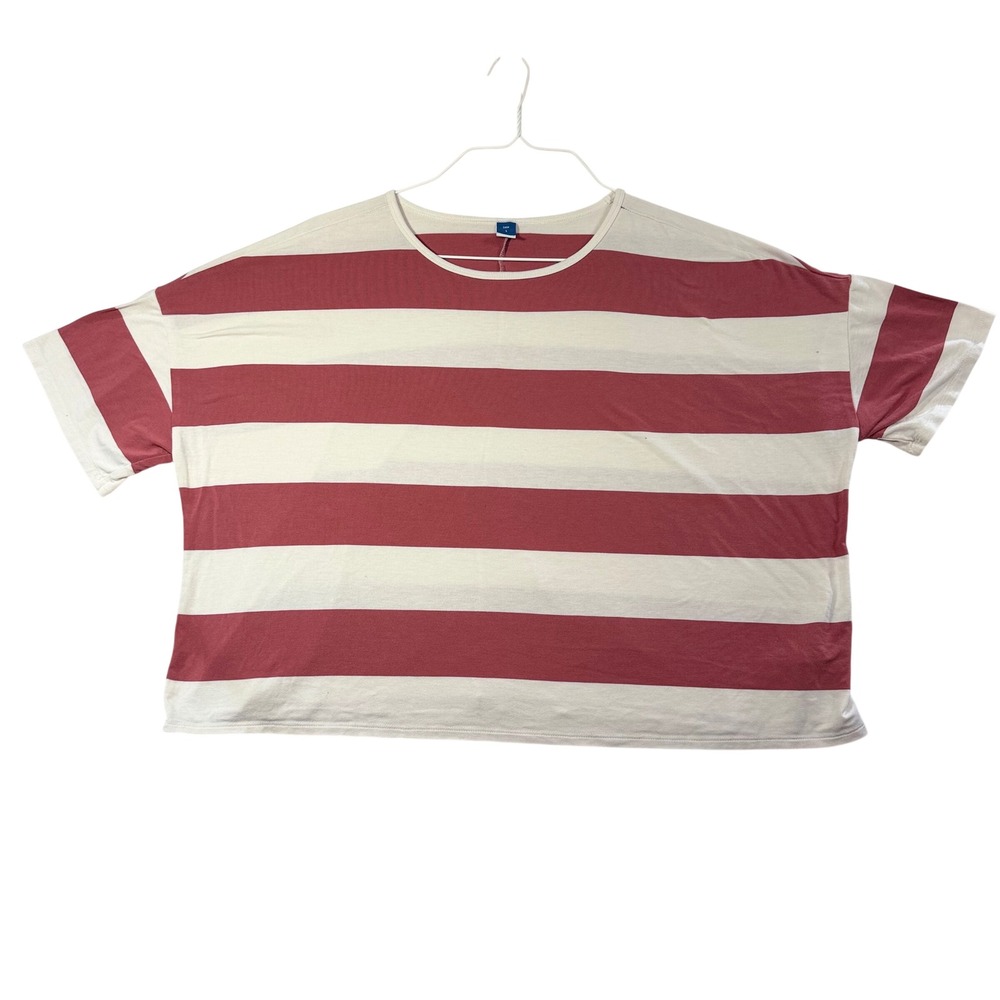 Old Navy Luxe Womens Large Red White Striped Short Sleeve Relaxed Tee Shirt